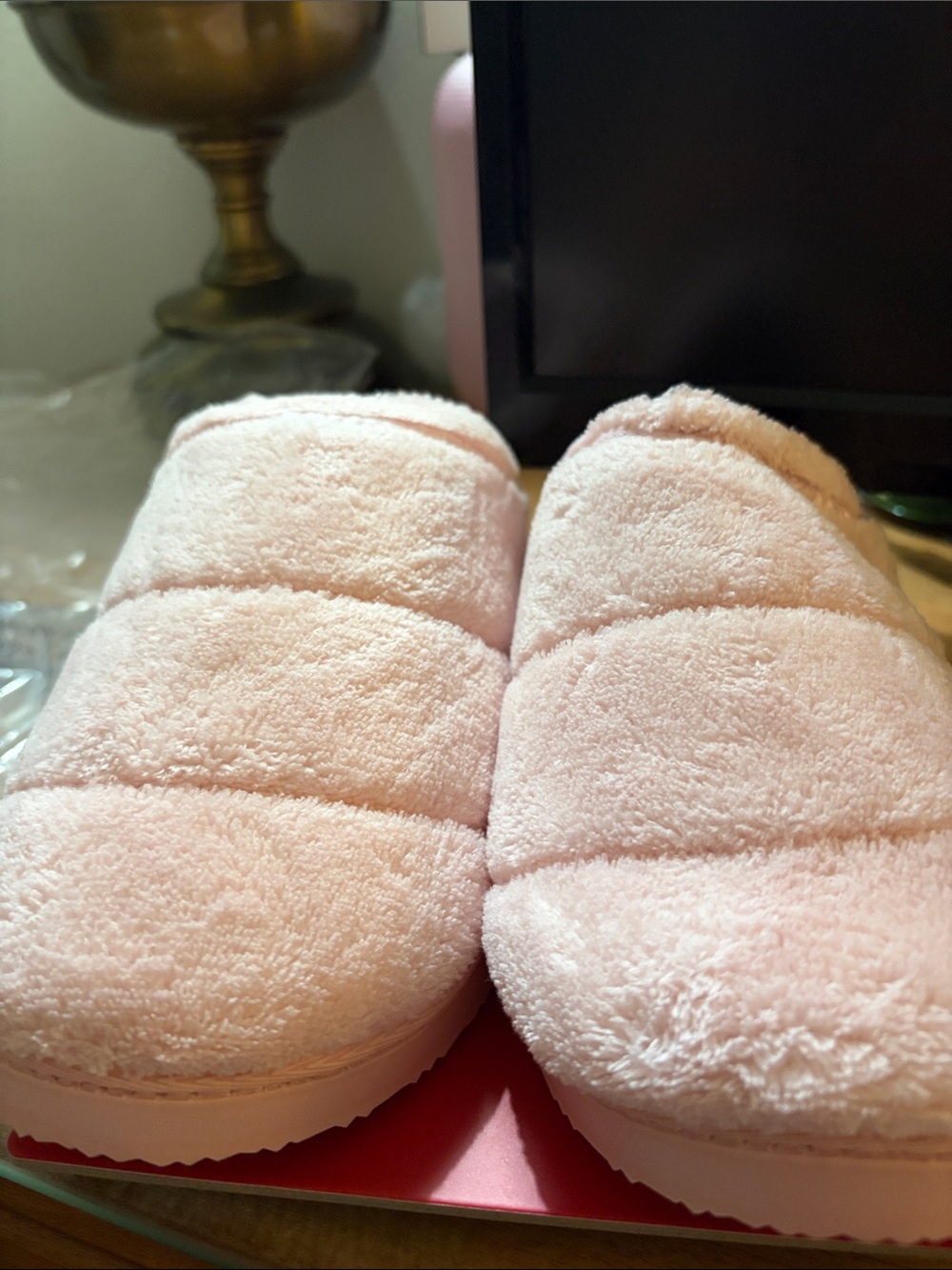 Journee Collection Pink Plush Slide Slippers